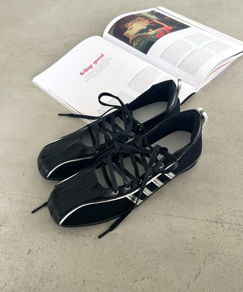 セール】ライン スポーティーバレエシューズ レースアップシューズ