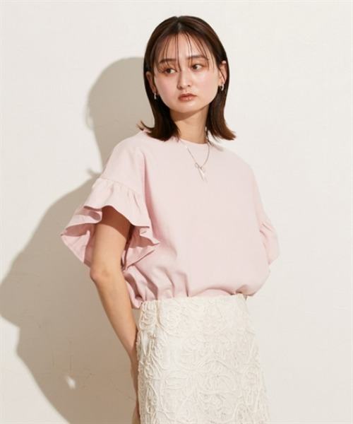 nissen（ニッセン）の「綿１００％　ショルダーフリルＴシャツ（Tシャツ/カットソー・レディース・オフホワイト/チャコール/ピンク/ブラック×ホワイト・M/L）」の11枚目の写真