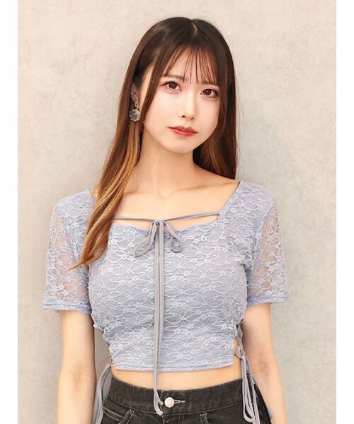 EATME（イートミー）の「サイドレースアップクロップドTOP（Tシャツ/カットソー・レディース・ブルー/アイボリー/ブラック・FREE）」の3枚目の写真