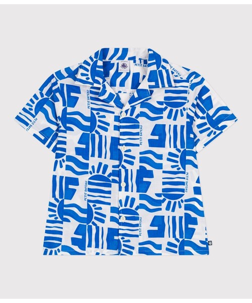 PETIT BATEAU(プチバトー)の「半袖プリントシャツ(シャツ/ブラウス・キッズ・ホワイト×ブルー・6YEAR/8YEAR/10YEAR/12YEAR)」の4枚目の写真