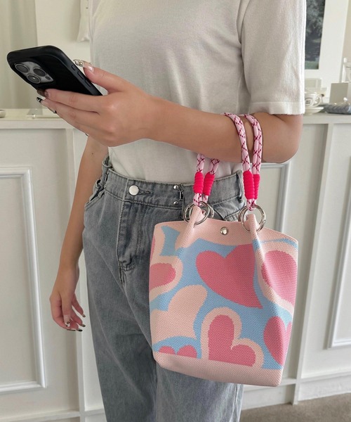 セール】コードストラップ カラフル ニットハンドバッグ（ハンドバッグ