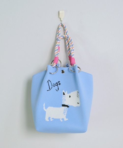 shopnikoniko（ショップニコニコ）の「コードストラップ カラフル ニットハンドバッグ（ハンドバッグ・レディース・グレー/ブルー/ピンク・フリー）」の7枚目の写真