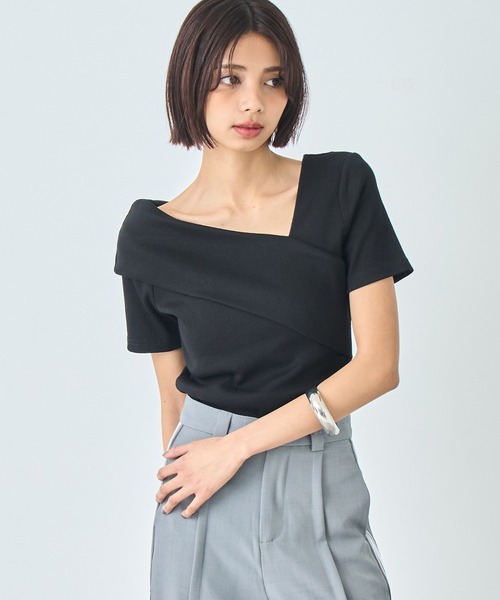 ANAP（アナップ）の「変形 デザイン リブ ニットトップス（ニット/セーター・レディース・イエロー/ブラック/ライトグレー/ホワイト・FREE）」の3枚目の写真