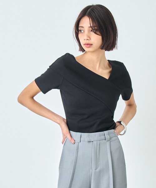ANAP（アナップ）の「変形 デザイン リブ ニットトップス（ニット/セーター・レディース・イエロー/ブラック/ライトグレー/ホワイト・FREE）」の14枚目の写真