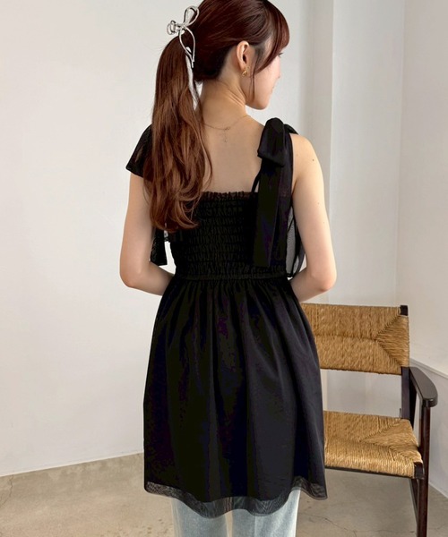 セール】肩リボンシャーリングキャミチュニック（チュニック