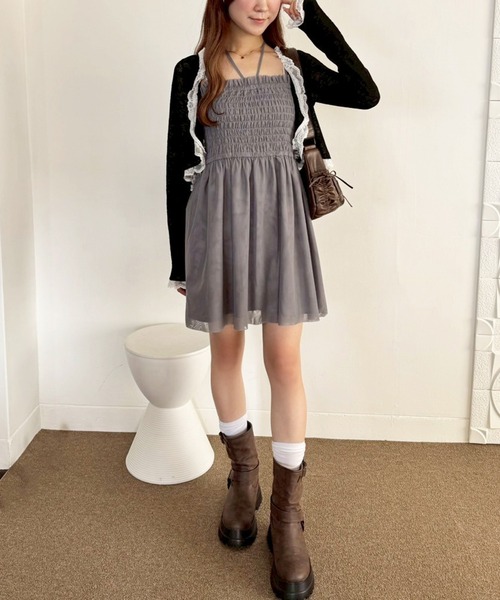 セール】肩リボンシャーリングキャミチュニック（チュニック