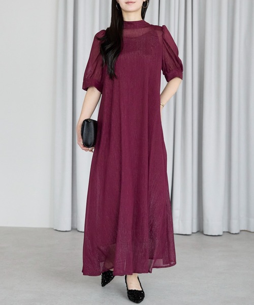 PREFERIR(プレフェリール)の「結婚式 オケージョン セレモニー ラメ楊柳 Aラインドレス (S,M,L,XL) インナー付き(ドレス・レディース・グリーン/ボルドー/ネイビー/ブラック・MEDIUM/LARGE/SMALL/X-LARGE)」の4枚目の写真