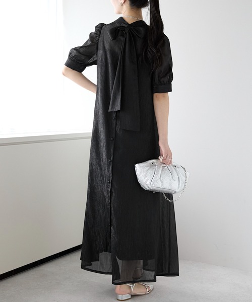 PREFERIR(プレフェリール)の「結婚式 オケージョン セレモニー ラメ楊柳 Aラインドレス (S,M,L,XL) インナー付き(ドレス・レディース・グリーン/ボルドー/ネイビー/ブラック・MEDIUM/LARGE/SMALL/X-LARGE)」の9枚目の写真