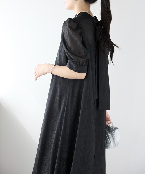 PREFERIR(プレフェリール)の「結婚式 オケージョン セレモニー ラメ楊柳 Aラインドレス (S,M,L,XL) インナー付き(ドレス・レディース・グリーン/ボルドー/ネイビー/ブラック・MEDIUM/LARGE/SMALL/X-LARGE)」の12枚目の写真