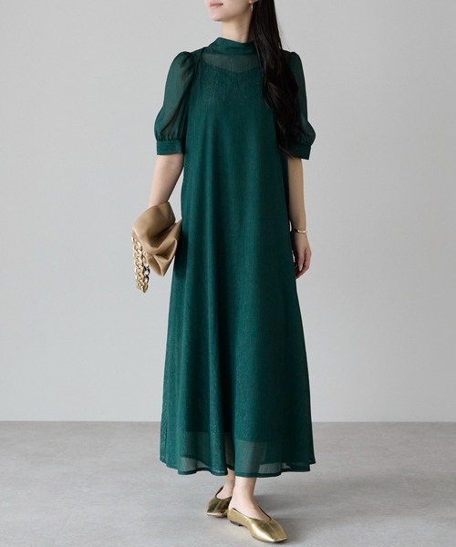 PREFERIR(プレフェリール)の「結婚式 オケージョン セレモニー ラメ楊柳 Aラインドレス (S,M,L,XL) インナー付き(ドレス・レディース・グリーン/ボルドー/ネイビー/ブラック・MEDIUM/LARGE/SMALL/X-LARGE)」の14枚目の写真
