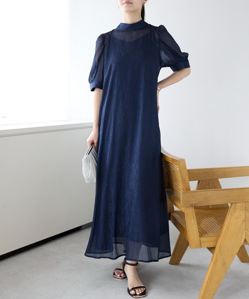 PREFERIR オケージョンドレス　ネイビー　Lサイズ PREFERIR ドレス カットワーク レース 結婚式 パーティー