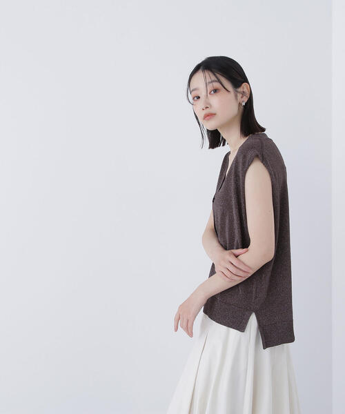 【美品】「私にちょうどいいベーシック」ペーパーコットンのニットベスト（グレー） 私にちょうどいいベーシック」ペーパーコットンのニットベスト