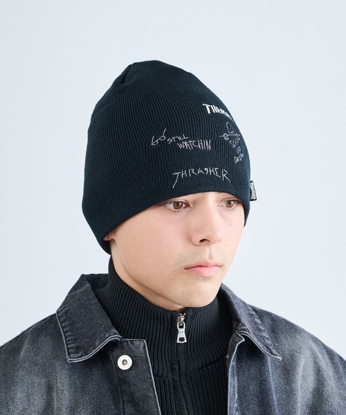 THRASHER(スラッシャー)の「【THRASHER】THRASHER マルチロゴニット帽 YMY(ニットキャップ/ビーニー・メンズ・ブラック系1/ブラック/グレー・FREE)」の4枚目の写真