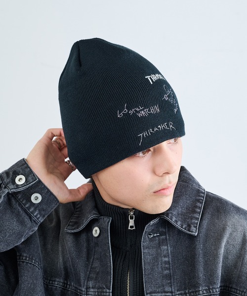 THRASHER(スラッシャー)の「【THRASHER】THRASHER マルチロゴニット帽 YMY(ニットキャップ/ビーニー・メンズ・ブラック系1/ブラック/グレー・FREE)」の5枚目の写真