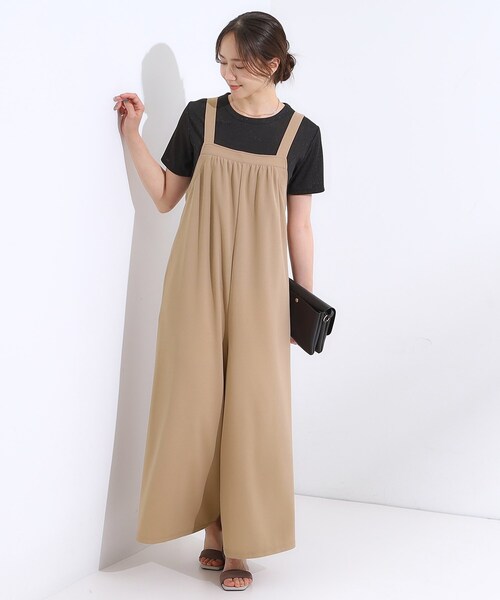 SHOO・LA・RUE（シューラルー）の「【洗える/S-LL】裏がサラサラ やわらか ギャザーサロペット（サロペット/オーバーオール・レディース・チャコールグレー/ブラック/ブラウン系・04/03/02/01）」の12枚目の写真