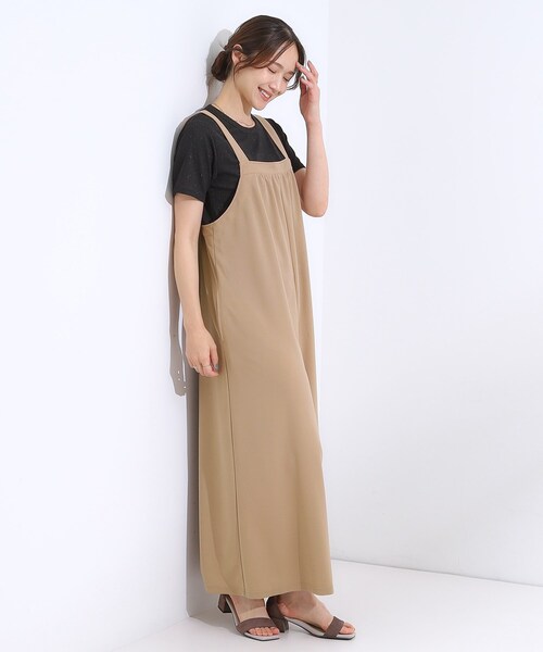 SHOO・LA・RUE（シューラルー）の「【洗える/S-LL】裏がサラサラ やわらか ギャザーサロペット（サロペット/オーバーオール・レディース・チャコールグレー/ブラック/ブラウン系・04/03/02/01）」の13枚目の写真