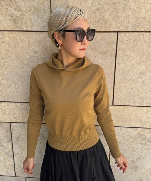 JENNE(ジェンヌ)の「エアリーニットフーディー【UVカット・マシンウォッシャブル】(カーディガン/ボレロ・レディース・キャメル/グリーン/ブラック・SMALL/MEDIUM/LARGE)」の16枚目の写真