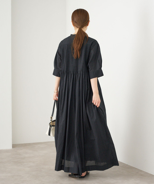 美品【IENA】 コットンボイルピンタックシャツワンピース ブラック2022年 セール】《WEB限定/追加》コットンボイルピンタックワンピース
