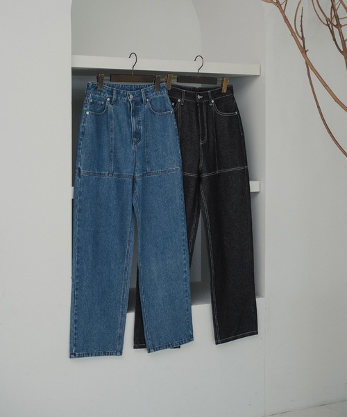 hellam(へラム)の「シームステッチデザインパンツ(デニムパンツ・レディース・ブルー/ブラック・SMALL/MEDIUM)」の4枚目の写真