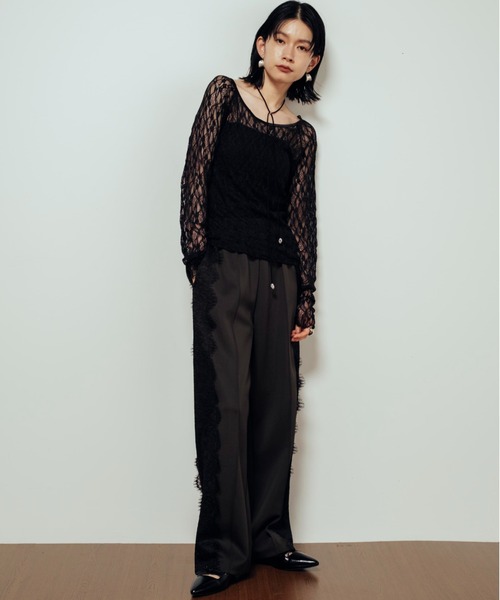 シアーレースバレエネックプルオーバー（Tシャツ/カットソー）｜Shelly