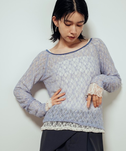 シアーレースバレエネックプルオーバー（Tシャツ/カットソー）｜Shelly