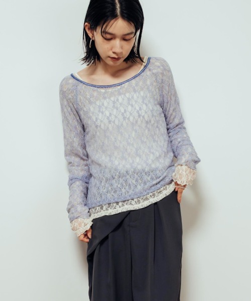 Shelly island(シェリーアイランド)の「シアーレースバレエネックプルオーバー(Tシャツ/カットソー・レディース・ブラック/ホワイト/ブルー・FREE)」の7枚目の写真
