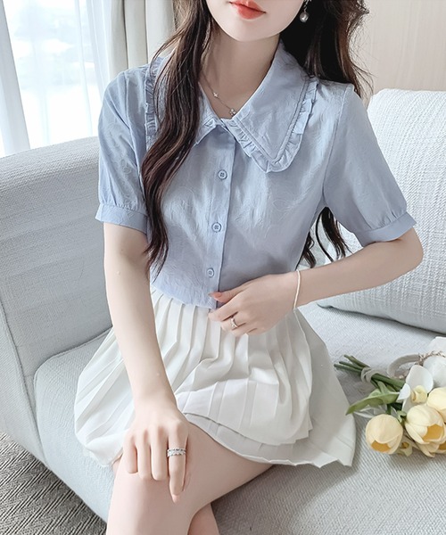 frunco（フランコ）の「【ZOZO限定】ジャカード ピュアコットンブラウス（シャツ/ブラウス・レディース・ブルー/ホワイト・ONE SIZE）」の2枚目の写真