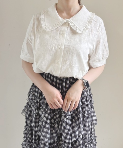 frunco（フランコ）の「【ZOZO限定】ジャカード ピュアコットンブラウス（シャツ/ブラウス・レディース・ブルー/ホワイト・ONE SIZE）」の10枚目の写真