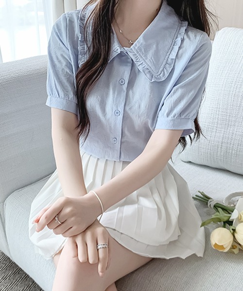 frunco（フランコ）の「【ZOZO限定】ジャカード ピュアコットンブラウス（シャツ/ブラウス・レディース・ブルー/ホワイト・ONE SIZE）」の7枚目の写真