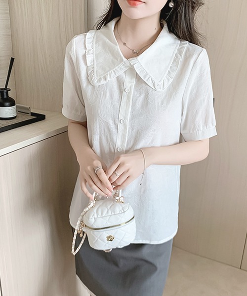 frunco（フランコ）の「【ZOZO限定】ジャカード ピュアコットンブラウス（シャツ/ブラウス・レディース・ブルー/ホワイト・ONE SIZE）」の9枚目の写真