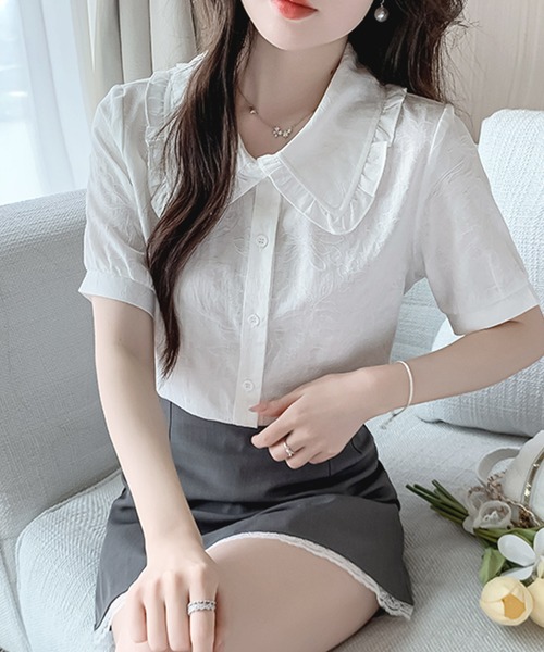 frunco（フランコ）の「【ZOZO限定】ジャカード ピュアコットンブラウス（シャツ/ブラウス・レディース・ブルー/ホワイト・ONE SIZE）」の6枚目の写真