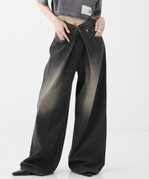 【JOHN LAWRENCE SULLIVANW/ジョンローレンスサリバン】《STUDIOUS別注》WASHED DENIM FOLDED WIDE PANTS (SHORT LENGTH)/ウオッシュデニムフォールドワイドパンツ (ショートレングス)/デニムパンツ