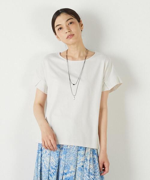 MELROSE claire(メルローズ クレール)の「【接触冷感加工タックデザインフレンチスリーブカットプル】(Tシャツ/カットソー・レディース・ライトグレー/ダークネイビー/イエロー・FREE)」の1枚目の写真