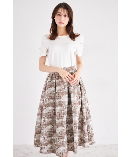 セール】千鳥×チェック柄ジャガードギャザーフレアスカート（スカート