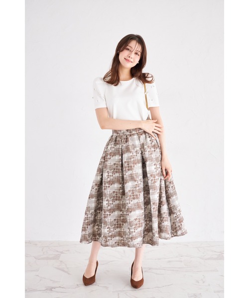 セール】千鳥×チェック柄ジャガードギャザーフレアスカート（スカート