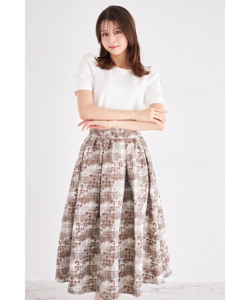 セール】千鳥×チェック柄ジャガードギャザーフレアスカート（スカート
