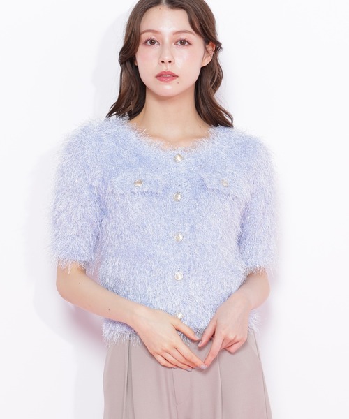 JILL by JILL STUART（ジルバイジルスチュアート）の「◇ラメフェザーニットジャケット（ニット/セーター・レディース・ブルー/ピンク/グリーン/ブラウン・FREE）」の4枚目の写真