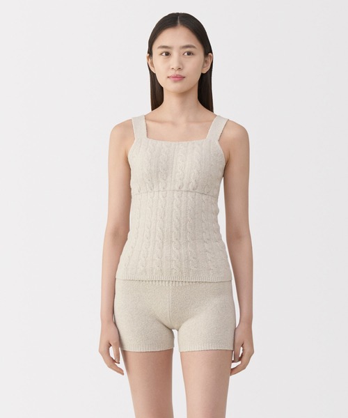 婦人 コットン混もこもこニットブラタンクトップ ケーブル柄（インナー