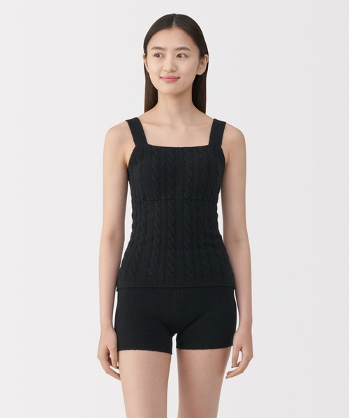 婦人 コットン混もこもこニットブラタンクトップ ケーブル柄（インナー