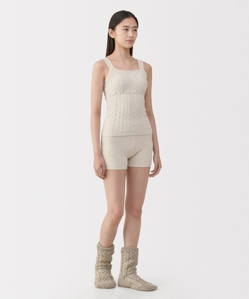 セール】婦人 コットン混もこもこニットブラタンクトップ ケーブル柄