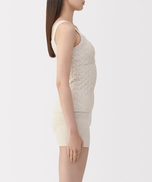 婦人 コットン混もこもこニットブラタンクトップ ケーブル柄（インナー