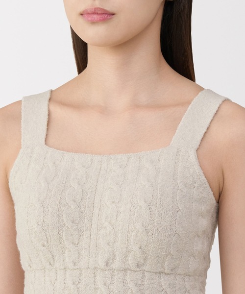 婦人 コットン混もこもこニットブラタンクトップ ケーブル柄（インナー