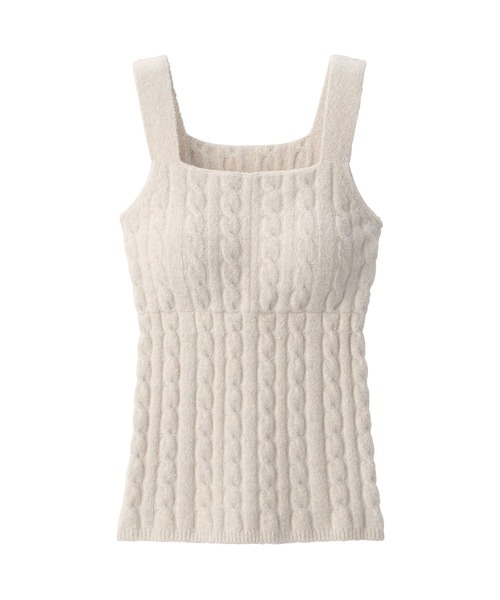 婦人 コットン混もこもこニットブラタンクトップ ケーブル柄（インナー