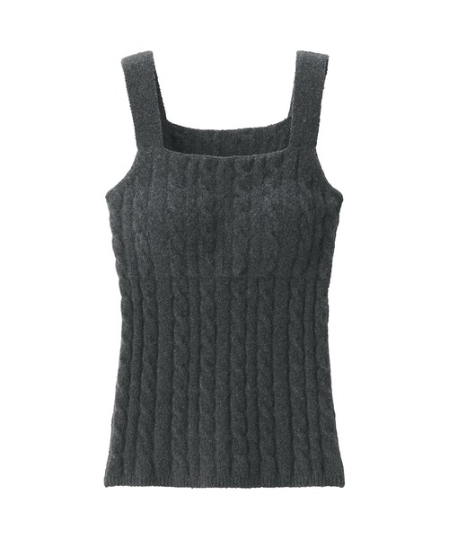 婦人 コットン混もこもこニットブラタンクトップ ケーブル柄（インナー