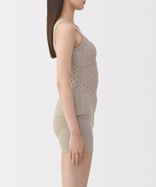 婦人 コットン混もこもこニットブラタンクトップ ケーブル柄（インナー