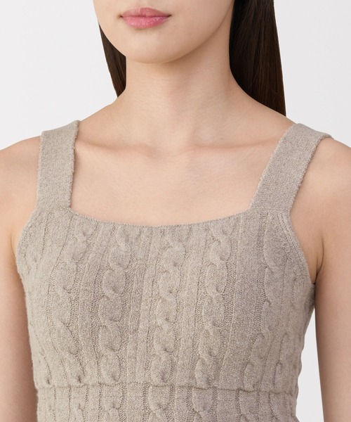 婦人 コットン混もこもこニットブラタンクトップ ケーブル柄（インナー