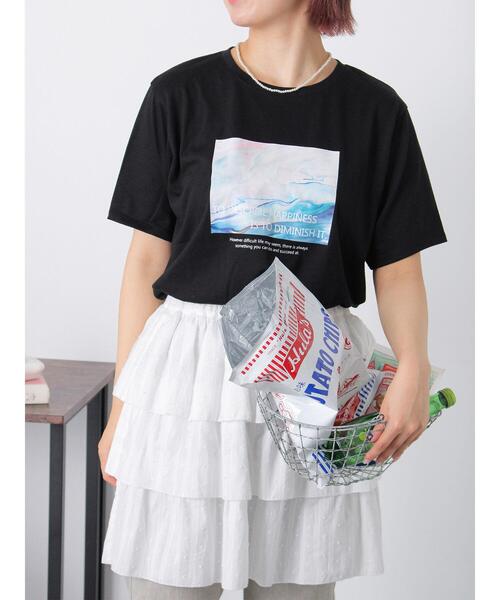 ehka sopo(エヘカソポ)の「ニュアンスフォトTシャツ(Tシャツ/カットソー・レディース・オフホワイト/グレー/ブラック・F)」の3枚目の写真