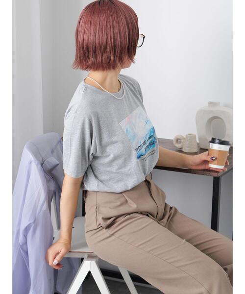 ehka sopo(エヘカソポ)の「ニュアンスフォトTシャツ(Tシャツ/カットソー・レディース・オフホワイト/グレー/ブラック・F)」の5枚目の写真