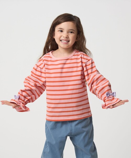 green label relaxing(グリーンレーベルリラクシング)の「ボーダー キャンディスリーブ Tシャツ / キッズ 100cm-160㎝◎(Tシャツ/カットソー・キッズ・ライトブルー/ライトピンク・150cm/160cm/130cm/120cm/140cm/110cm/100cm)」の4枚目の写真