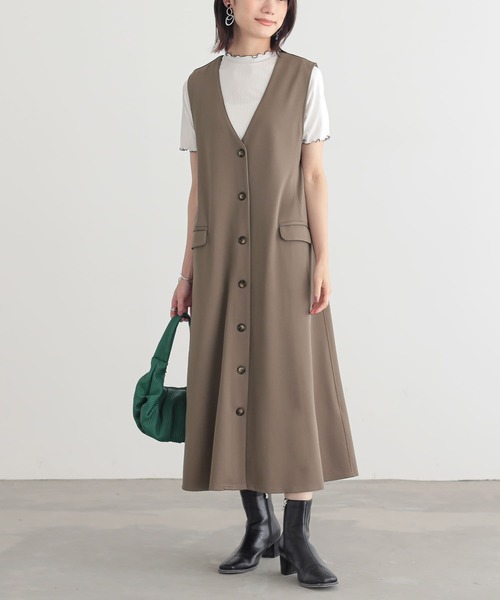 n'OrLABEL（ノアールレーベル）の「【機能素材】『リブカットソー＆前あきワンピースセット』（ワンピース・レディース・ブラック/モカ・1/2）」の2枚目の写真